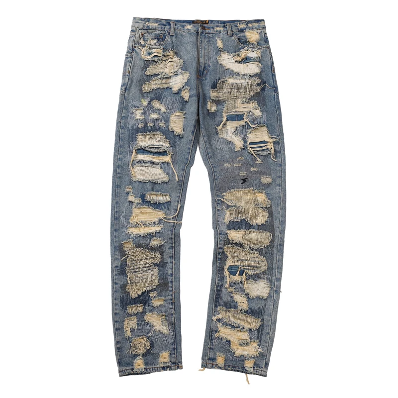 

2023 Fashion Vintage High Street Casual Cowboy Pants Hip Hop Hole Damage Straight Jeans Men Women Good Quality