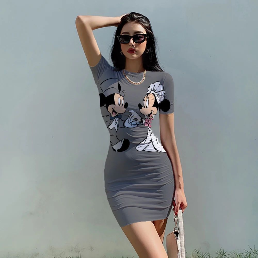 Мини-платье женское летнее Облегающее с коротким рукавом и круглым вырезом |