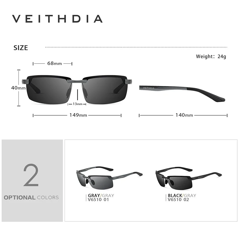 Спортивные солнцезащитные очки VEITHDIA без оправы, очки в алюминиевой оправе, очки с поляризационными линзами, мужские солнцезащитные очки для вождения, солнцезащитные очки для мужчинженщин V65X10 (art.: 3920da8dc2473) - 3920da8dc2473