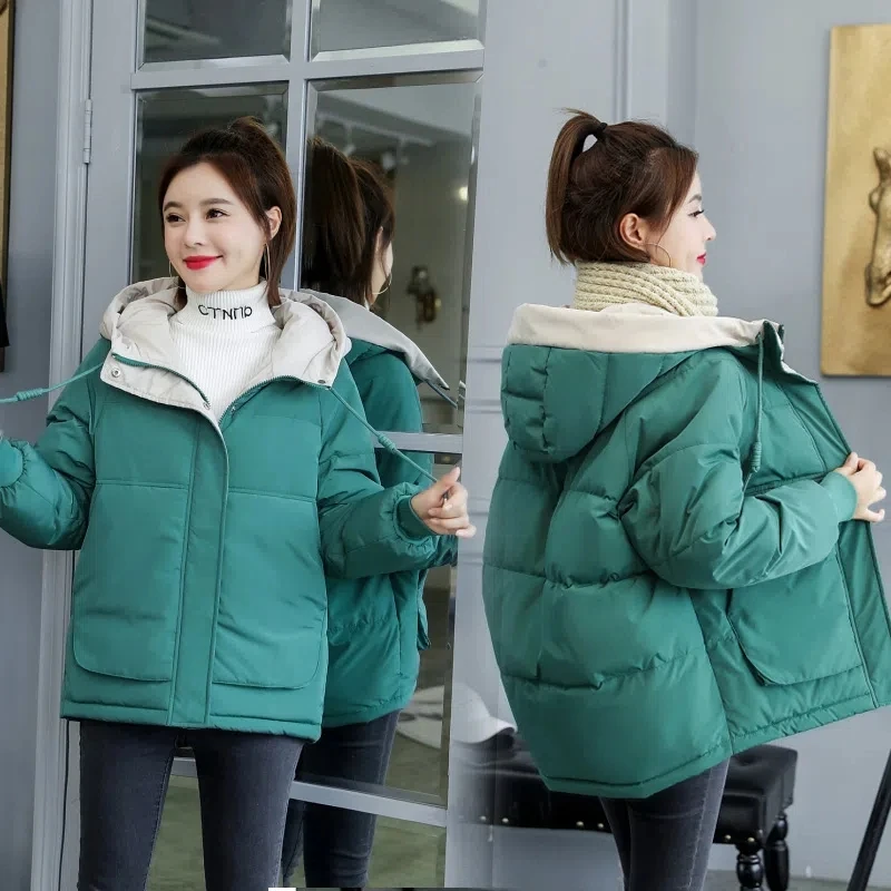 

Women Winter Down Padded Jacket Korean Loose Hooded Cotton Coat Female 2023 New Bread Jacket Warm Thicken Women Parkas Outwear