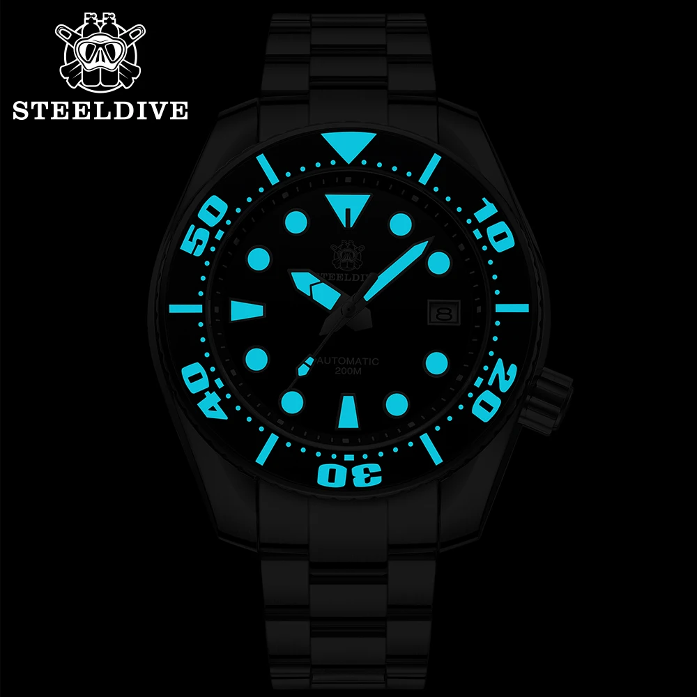 STEELDIVE SD1971 Luxury Brand Men's Mechanical Wristwatch Ceramic Bezel BGW9 Super Blue Luminous Automatic Japan NH35 Dive Watch |