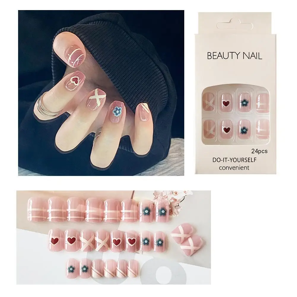 Накладные ногти со съемными короткими круглыми/квадратными блестками 24 шт. |