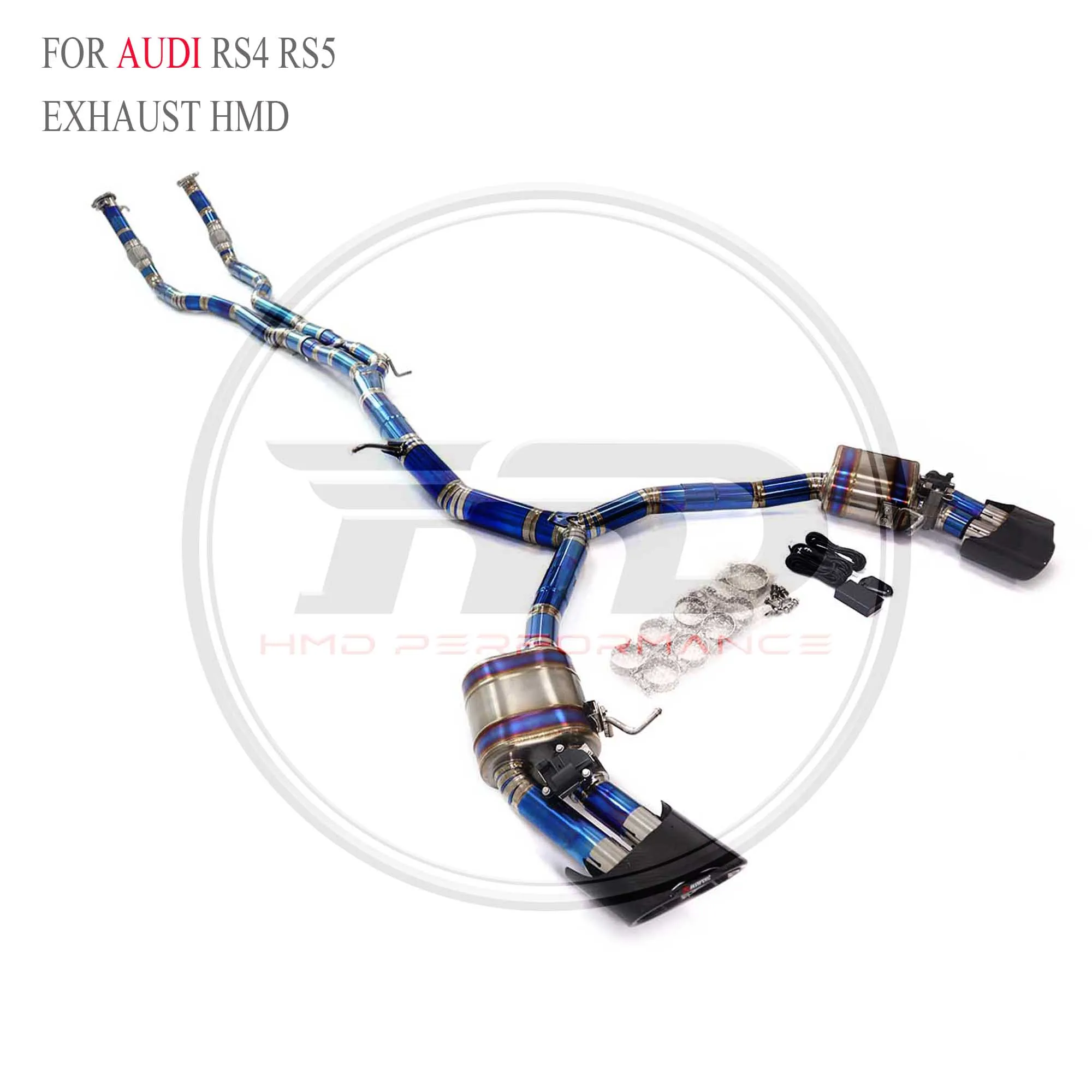 HMD титановый эффективный полный выхлопной Catback для AUDI RS4 RS5 4 2 глушитель с клапаном