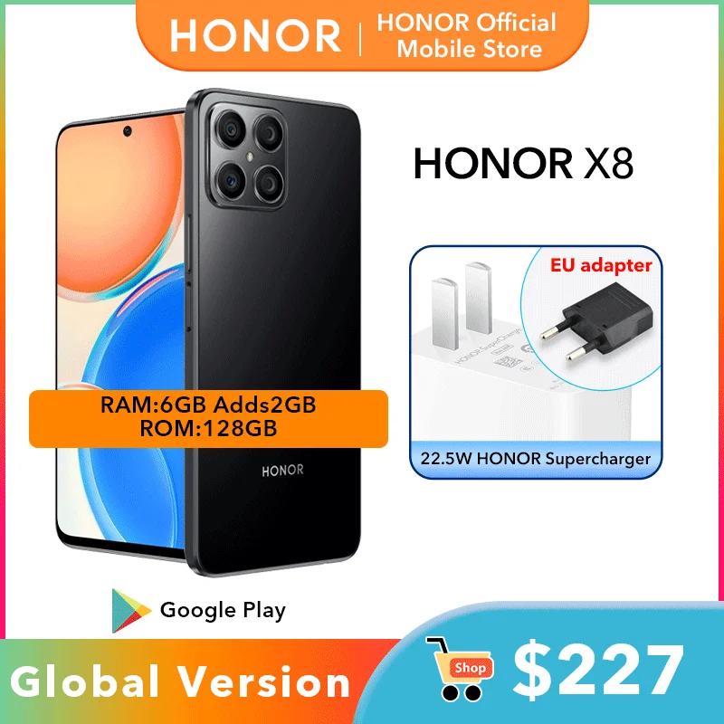 Global Version HONOR X8 Smartphone 6nm Snapdragon 680 22.5W SuperCharge Mobile Phone 90Hz 2388*1080PX Cellphone