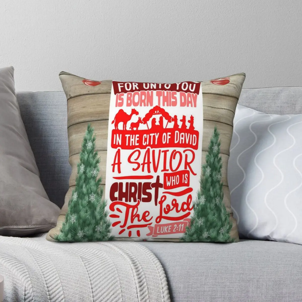 

Christian Christmas Square Pillowcase Polyester Linen Velvet Creative Zip Decor Home Cushion Cover