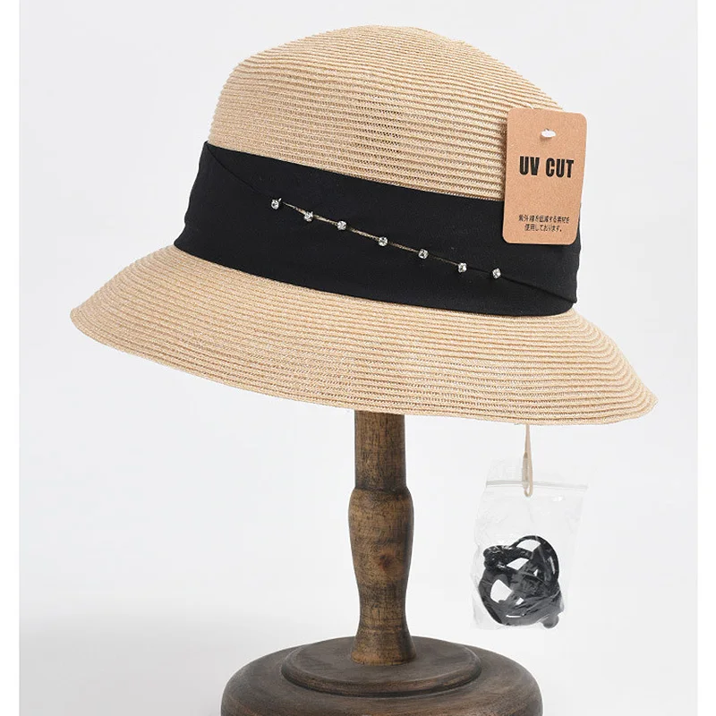 Шляпа с широкими полями женская Соломенная Панама от солнца плоским верхом для