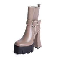 autumn winter thick bottom boots shoes fashion buckle strap ankle high heel shoes booty anti slip platform women