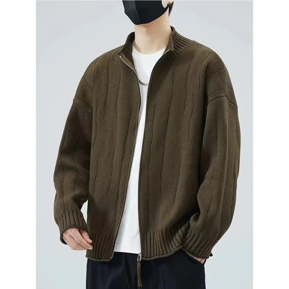 Осень/зима однотонный вязаный кардиган мужской новый стиль 2024 свободный свитер в