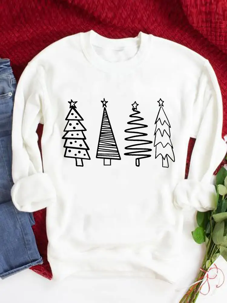 

Милые милые пуловеры со звездами и елками на новый год, женские свитеры с графическим принтом на Рождество, модная одежда с круглым вырезом