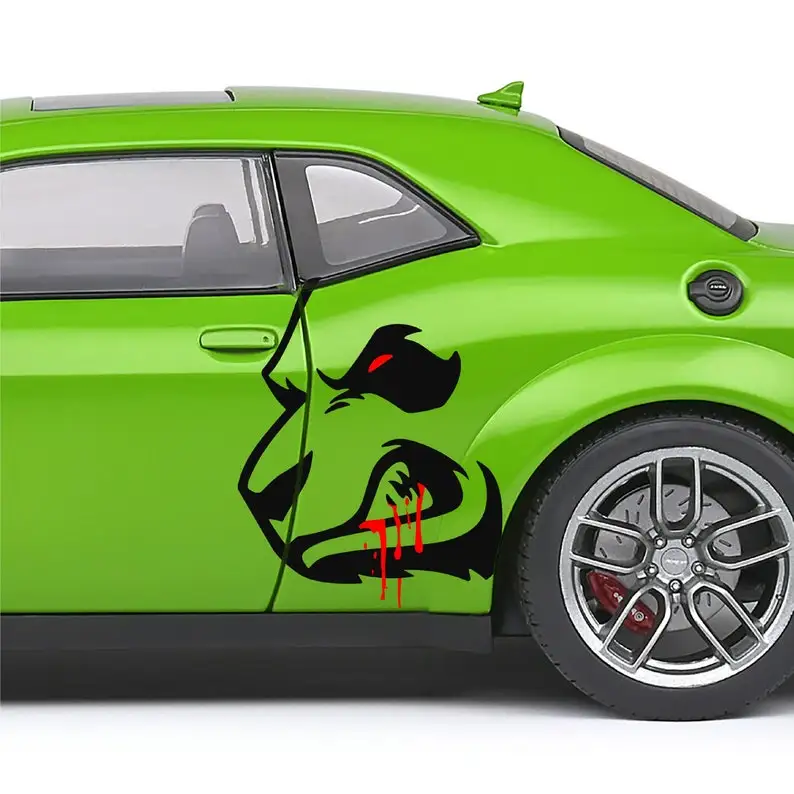 

2PCS Angry Panda Head Growling Art Grunge Design Tribal Door Bed Side Pickup Vehicle Truck Vinyl Graphic Decal Sticker