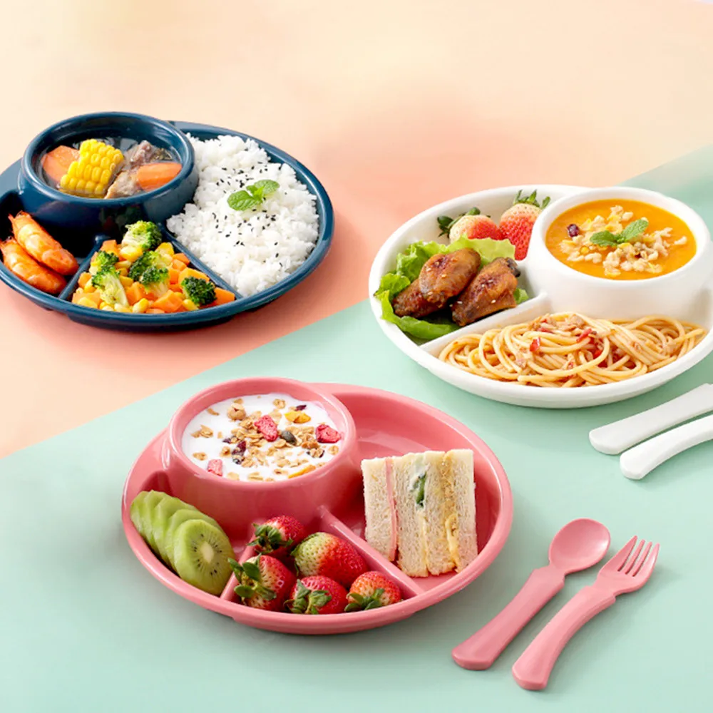 Baby Tableware Set Bowl+spoon+fork Children Kids Dishes BPA Free Eating Dinnerware Anti-hot Training Plate Baby Feeding Supplies