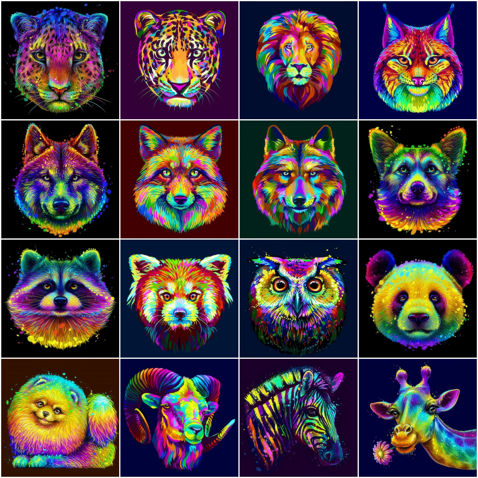 HUACAN DIY Animal Diamond Painting Tiger Lion Diamond Mosaic Wolf Dog Full Embroidery Kits Decorative Paintings