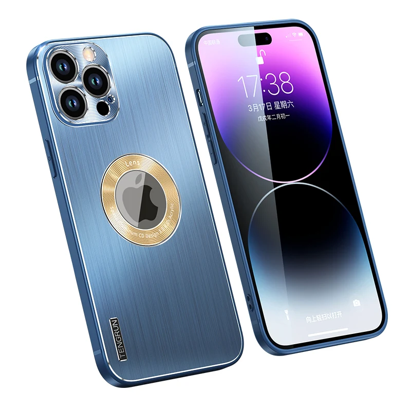 

Luxury Metal Phone Case On For iPhone 13 12 14 Pro Max 14 Plus Acrylic Metal Back Plate Lens Protective Cover Case Soft Edge