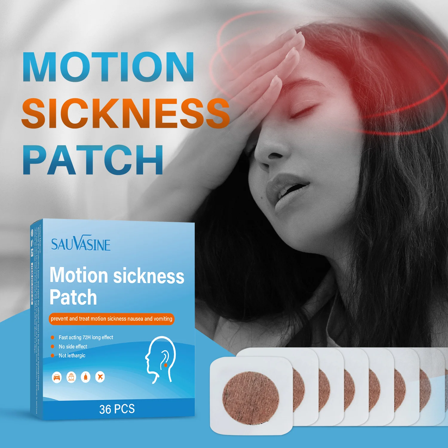 

36Pcs Carsickness Sticker Car Motion Sickness Paste Relief Anti Headache Airsickness Seasickness Plaster Nausea Dizzy Patch