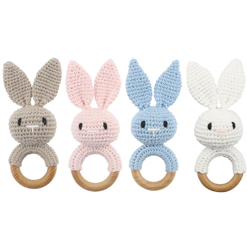 Baby Rattle Crochet Amigurumi Bunny Rattle Bell Newborn Knitting Gym Toy Educational Teether Baby Mobile Rattle Toy 0-12 Months