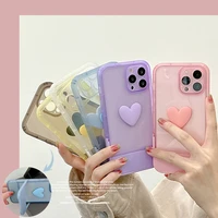 3d love heart matte holder soft silicone case for iphone 13 12 11 pro max x xr xs shockproof kickstand stand holder cover