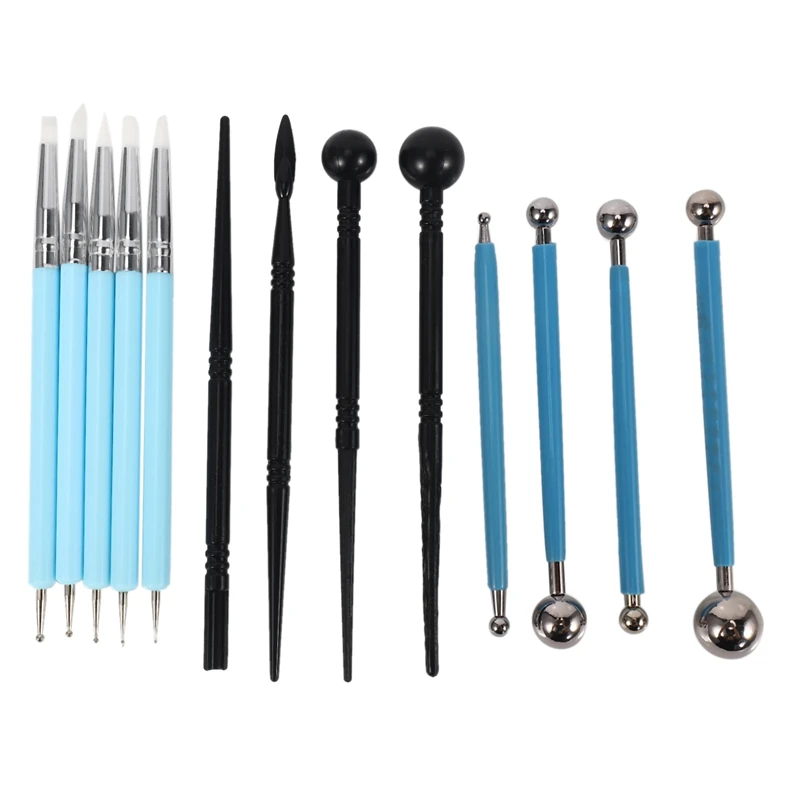 13pcs Polymer Modeling Clay Sculpting Tools, Dotting Pen, Silicone Tips, Ball Stylus, Pottery Ceramic Clay Indentation Tools Set