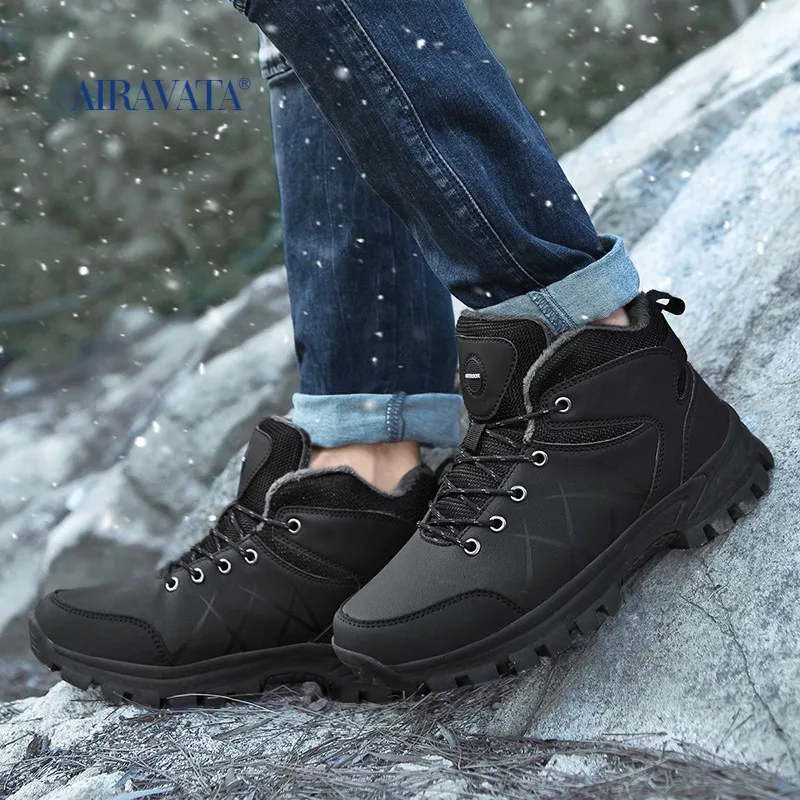 Winter Men's Boots Warm Men's Snow Boots High Quality Leather Waterproof Men Sneakers Outdoor Men Hiking Boots Work Shoes