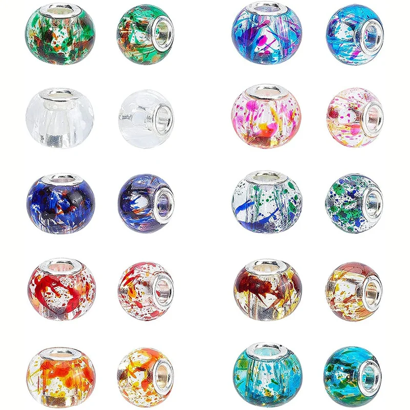 

20Pcs Assorted European Craft Beads Large Hole Crystal Lampwork Spacer Beads Colorful European Beads for DIY Necklaces Bracelets