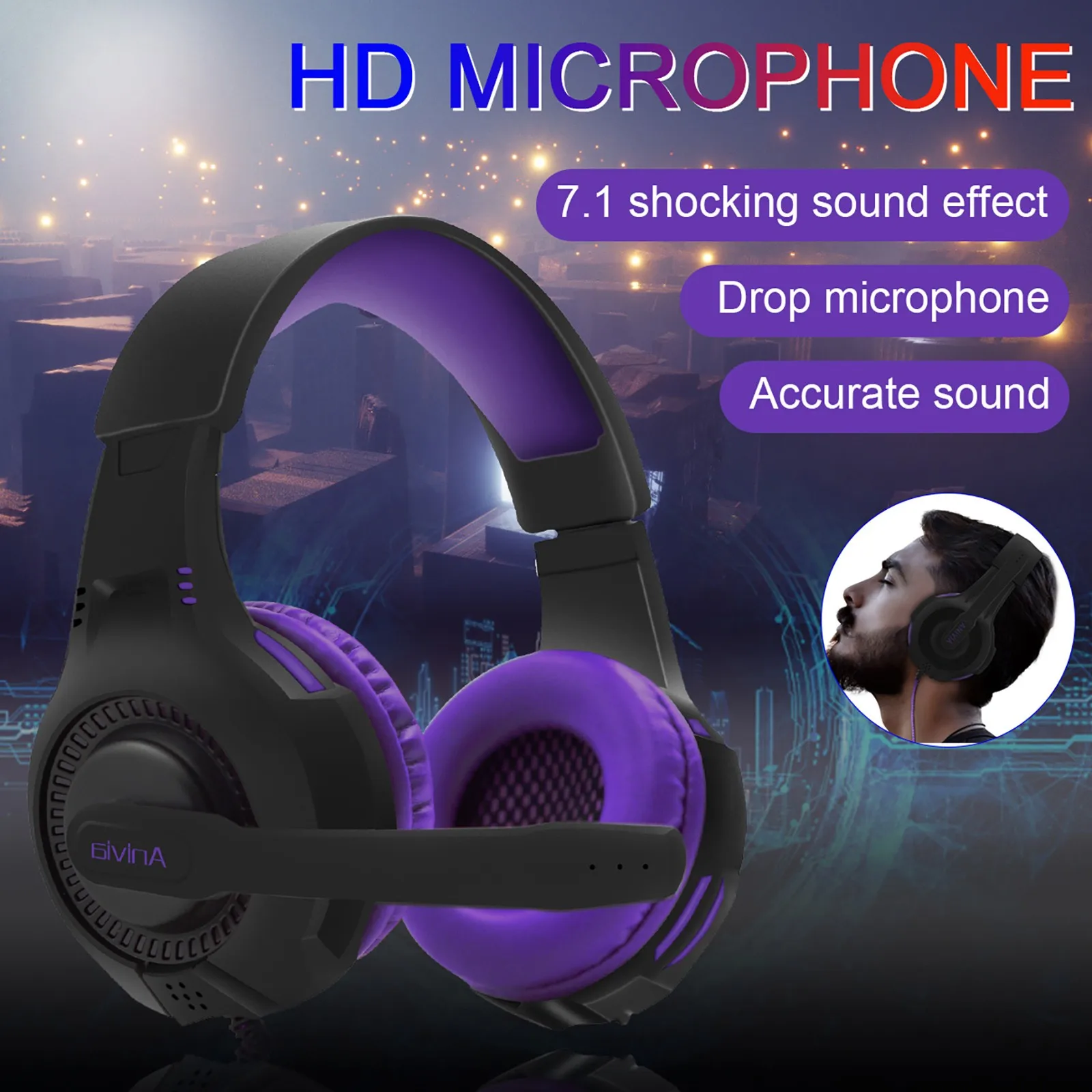 

Anivia AH68 Purple 3.5mm Gaming Headset With Microphone Stereo Sound Wired Headphone Deep Heavy Bass For Girls Xbox PS4 PC