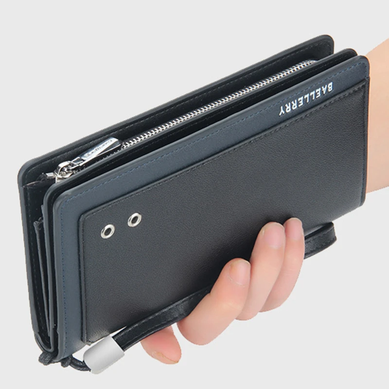 

Men PU LeatherLong Wallet With Zipper Business Credit Card Holder Big Capacity Male Money Purse Card Holder New