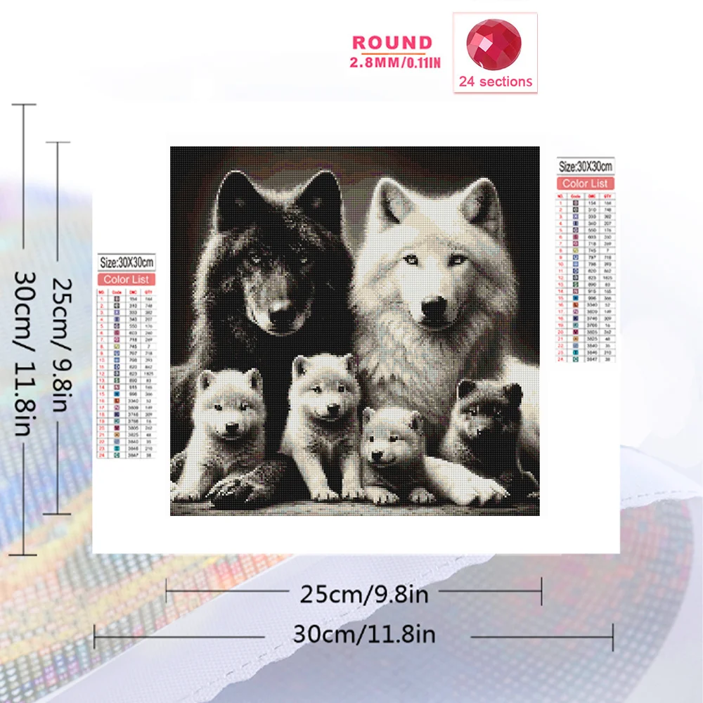 Алмазная живопись HUACAN бриллиантовая картина полная круглая мозаика волка Новое
