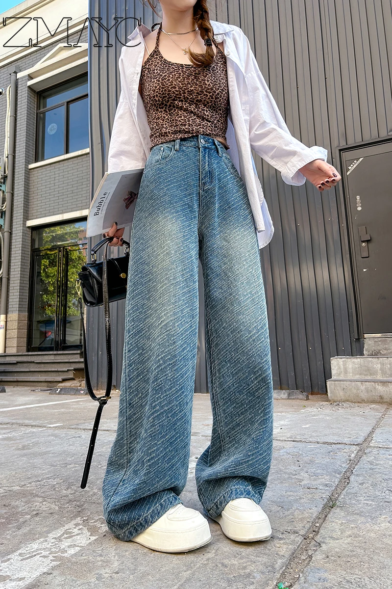 ZMAYC женские модные свободные джинсы для женщин новые зимние повседневные широкие