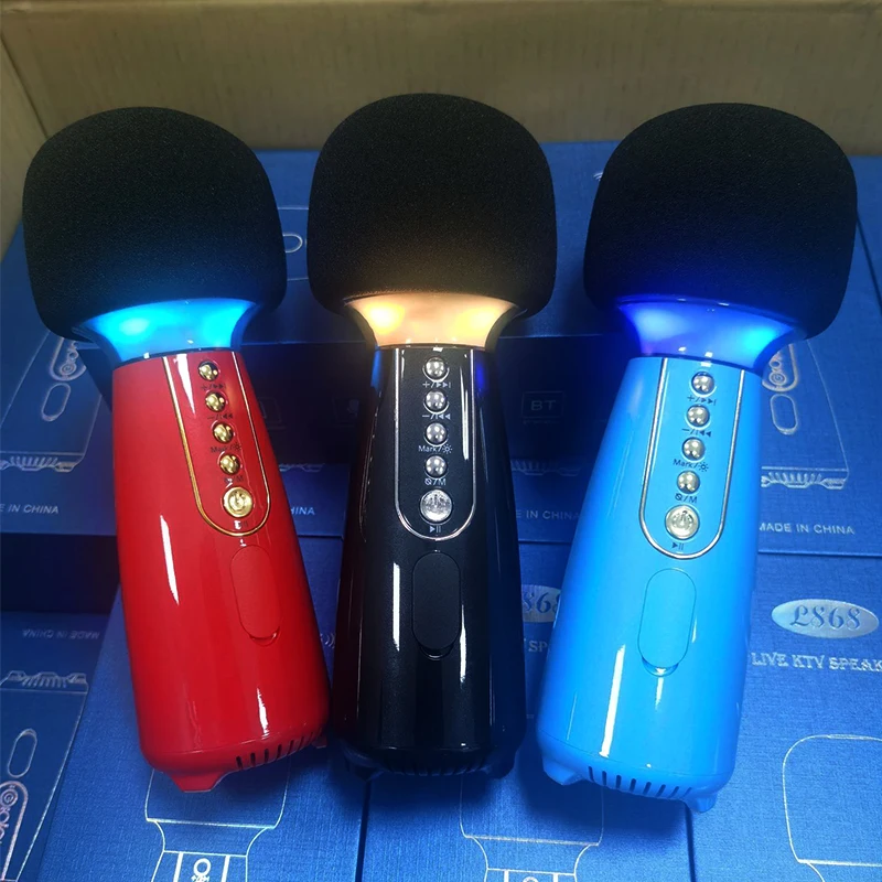 Microphone Audio Integrated Microphone Colorful Dazzling Light Wireless Bluetooth Mobile Phone Live K Song Comes With Sound Card enlarge
