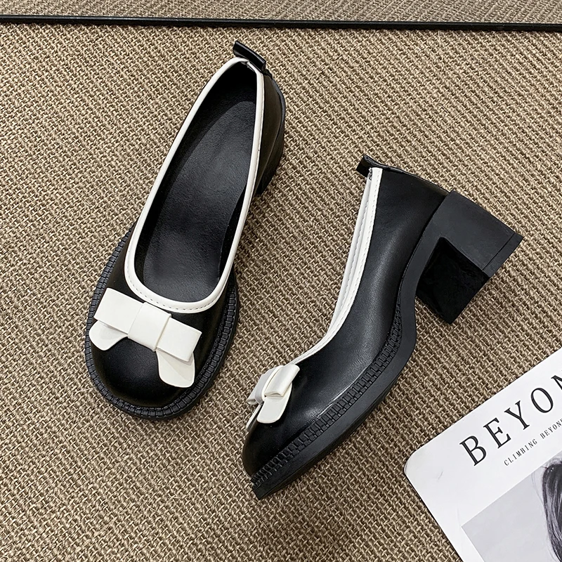 Sweet Bow High Heels Women Autumn Fashion Elegant Mary Jane Shoes Outdoor Walking Lady Loafers Party Pumps Zapatos Vestir Mujer