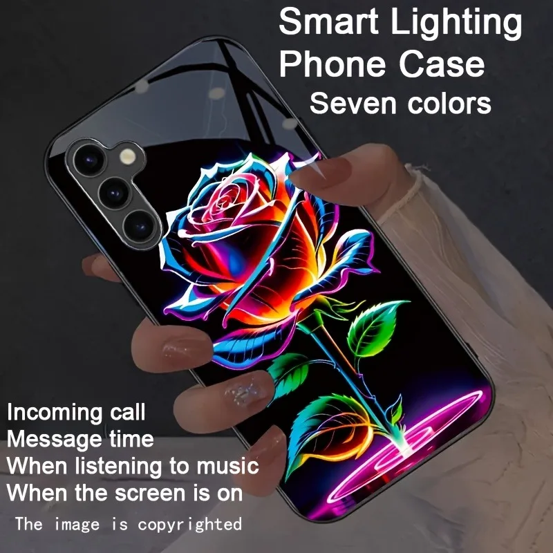 Фото Чехол для телефона Green Leaf Rose с голосовым управлением и LED-подсветкой для Samsung Z Fold 7 6 5 4 S25 S24 S23 S20 FE S22 Plus Note20 Ultra, светящийся (Luminous Fundas) №5