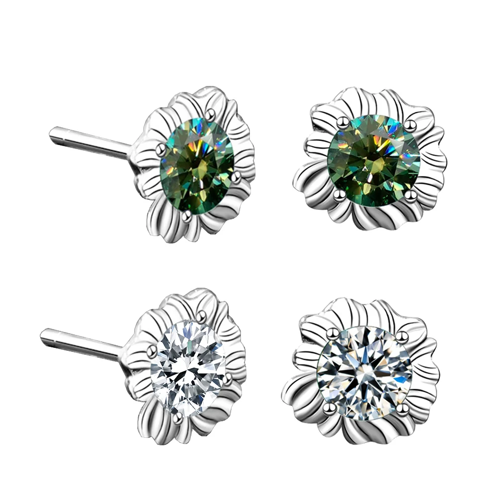 

925 Sterling Silver Personalized Sunflower Ins Style 50 Points Moissanite Earrings Fit for Birthday Party Women Jewelry Gift