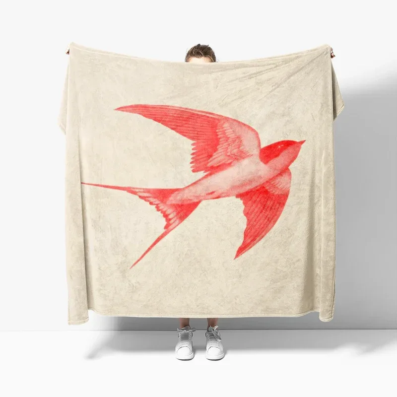 Плюшевое покрывало для дивана с принтом Мяу и птиц мягкое пушистое одеяло сна