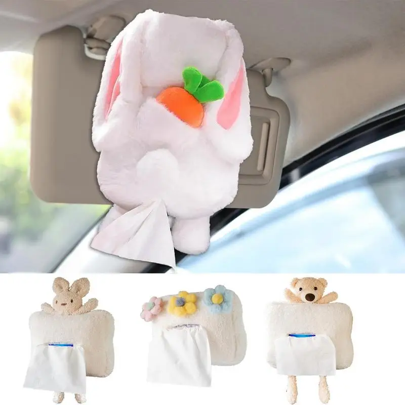 

Car Tissue Box Plush Funny Animal Tissue Cover Hangable Bear Bunny Tissue Holder For Backseat Center Console And Sun Visor Decor