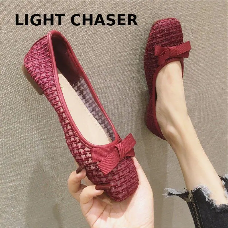 2022 Spring Summer New Square Head Shallow Mouth Women's Shoes Breathable Hollow Loafer Fashion Casual Flat Mesh Shoes Zapatos