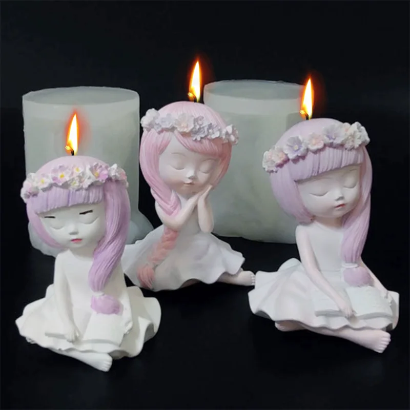 Flower Fairy Silicone Candle Mold Garland Angel Soap Resin Plaster Mould Human Girl Ice Chocolate Cake Making Home Decor Gift images - 6