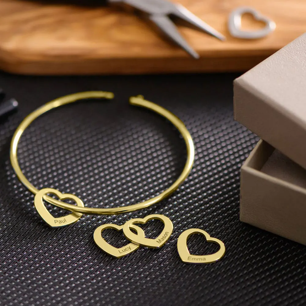 Bangles for Women Custom Name Woman Personalized Heart Charm Stainless Steel Bracelet Gold Jewelry Pulsera Acero Inoxidable Muje