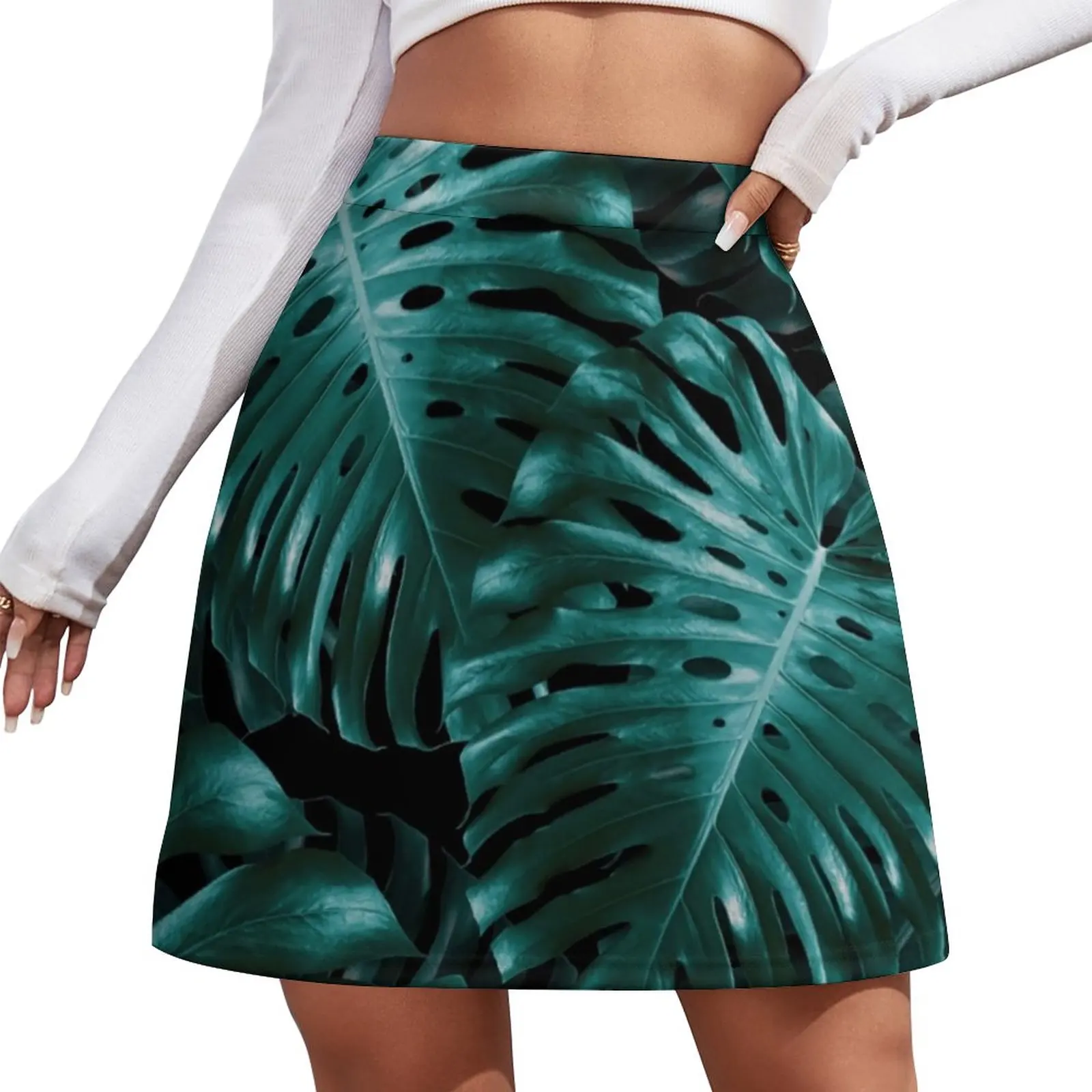 

Tropical Monstera Skirt Female Jungle Night Leaves Elegant Mini Skirts High Waist Graphic Korean Fashion Casual Skirt Big Size