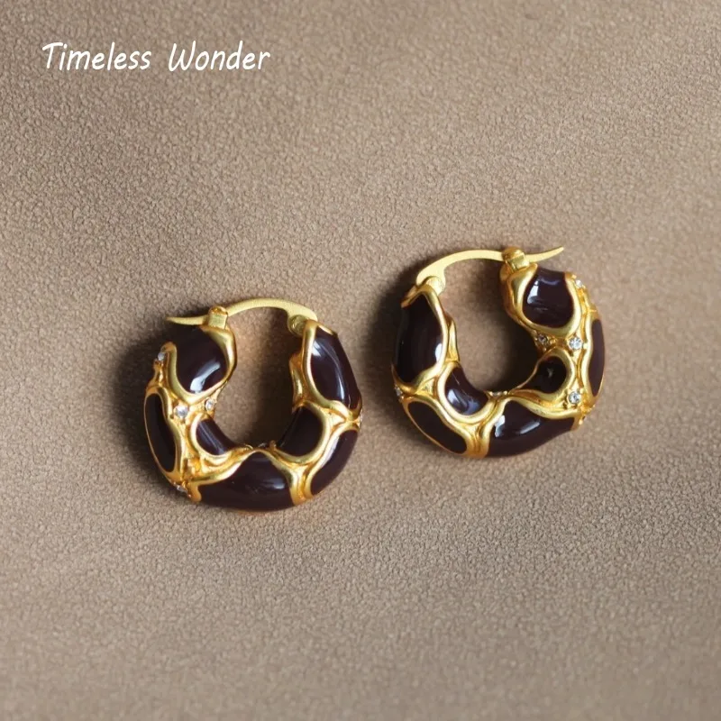 

Timeless Wonder Fancy Enamel Geo Hoop Earrings for Women Designer Jewelry Runway Goth Trendy Ins Top Hiphop Rare Gift Cute 6457