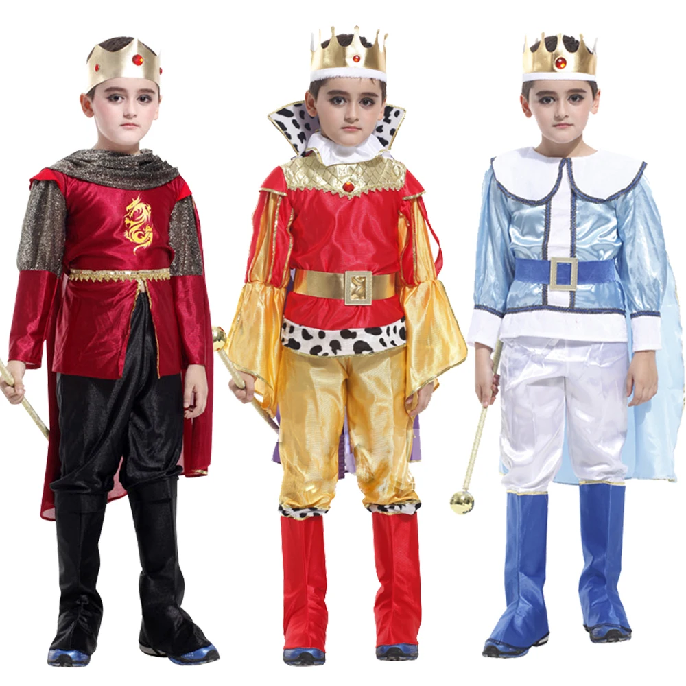 

Halloween Prince King Cosplay Costumes Velvet Cloak with Crown Belt Top Pants Christmas Party Dress No Scepter