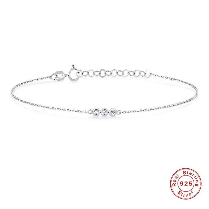 

Aide 925 Sterling Silver Three Round Zircon Beads Chain Bracelets For Women Minimalist Thin Slim Stackable Adjustable Bracelet