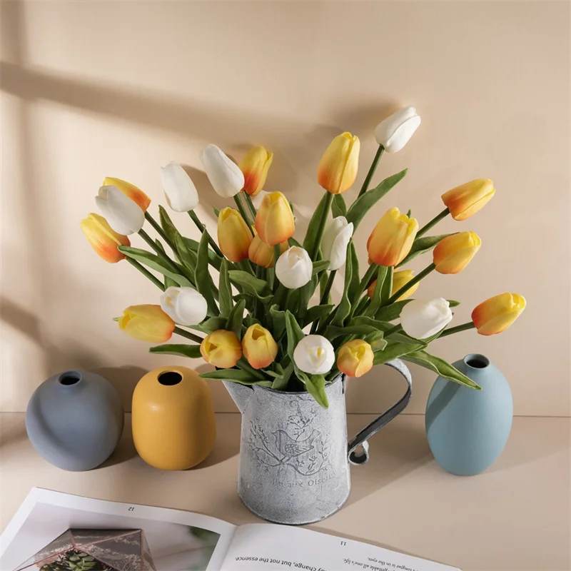 

Artificial Tulip Vase Home Decoration Dried Flower Bouquet Floral Arrangement For Living Room Dining Table Desktop Decoration