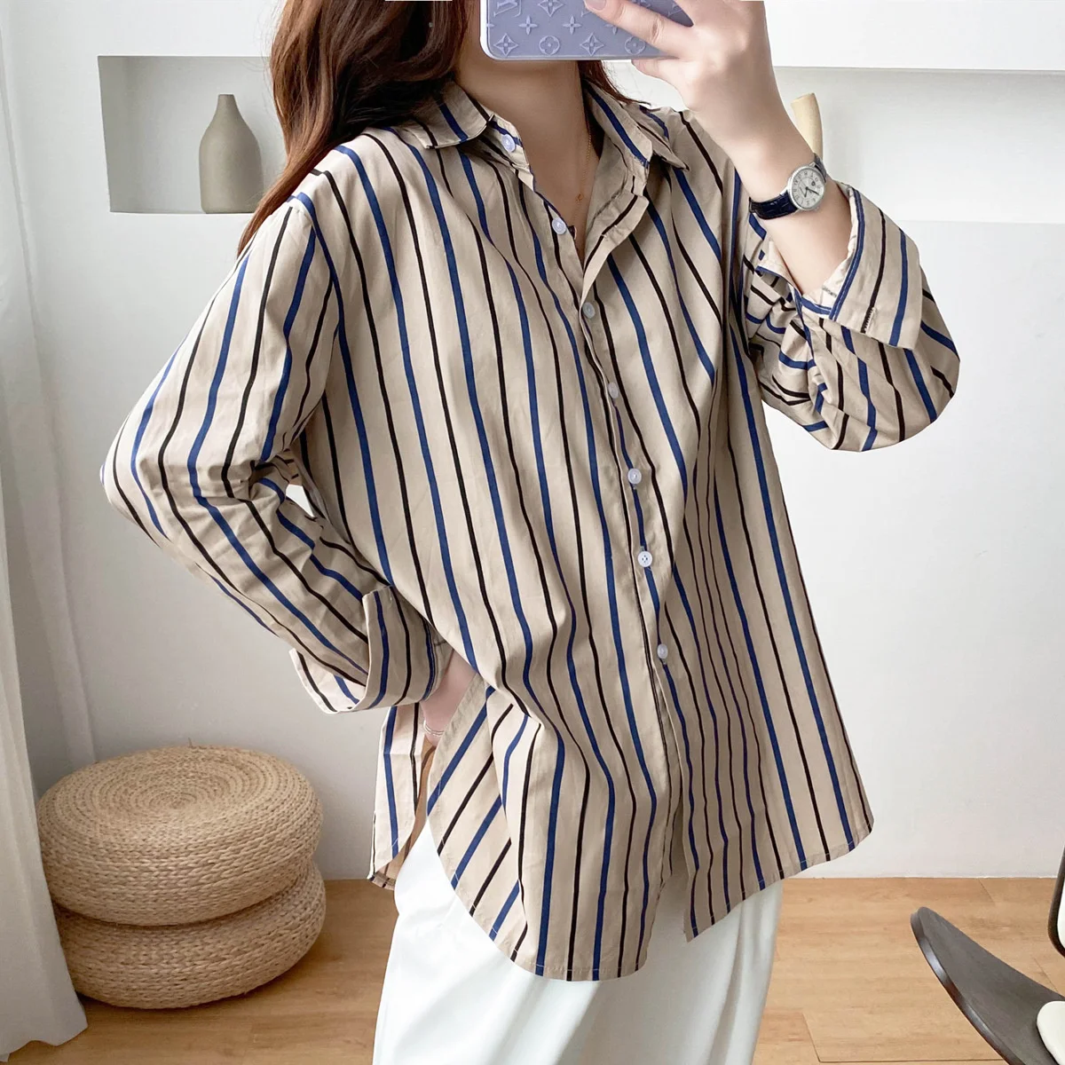 

Женская рубашка в полоску, с длинным рукавом