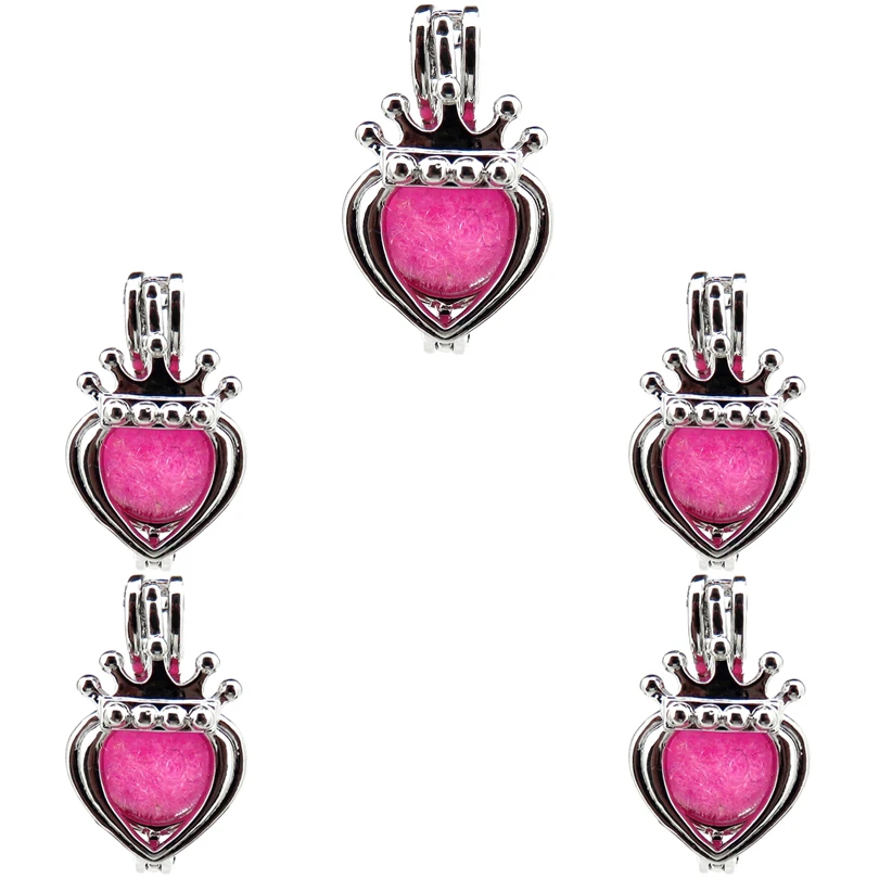 

10Pcs Fashion Crown Heart Charm Pearl Cage Locket Aromatherapy Diffuser Pendant Necklace Bracelet For Gift Jewelry Making Bulk
