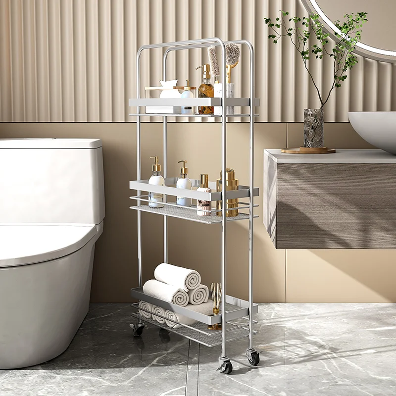 

Storage Shelf Moving Function Light and Luxury Bathroom Shelves Home Floor Toilet Seam Storage Rack Toilet Creative Wheeled