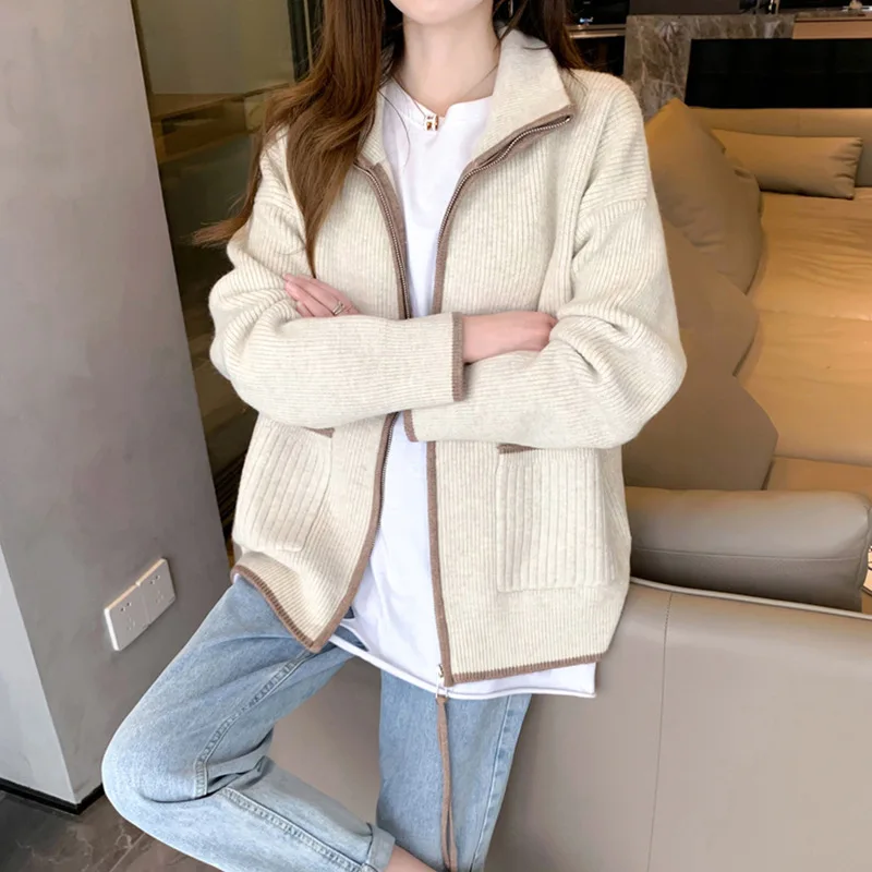 

Knitted Cardigan for Women Autumn Wear 2023 New Fashionable and Stylish Zipper Loose Cardigan Women Jacket