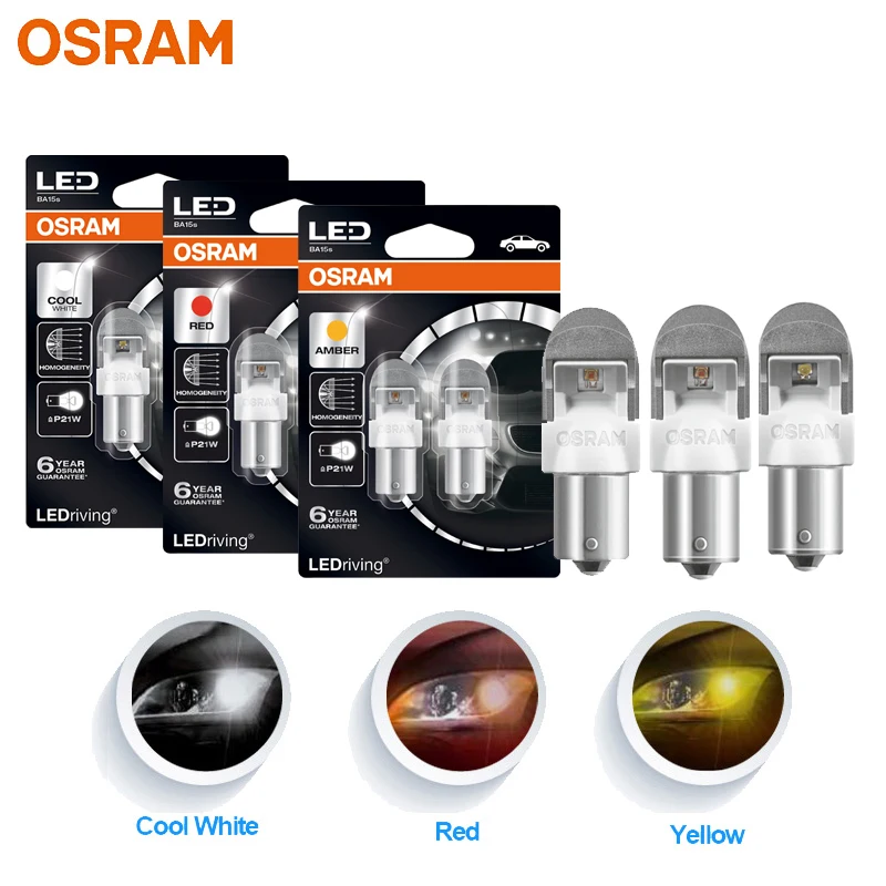 

OSRAM LEDriving PREMIUM P21W LED Signal Light S25 1156 White Red Amber Color Car Fog Bulbs Auto Brake Position Stop Lamps, Pair