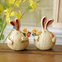resin straw rabbit ornaments easter bunny tabletop decor cute bunny craft home decoration for gifts easter day accessories