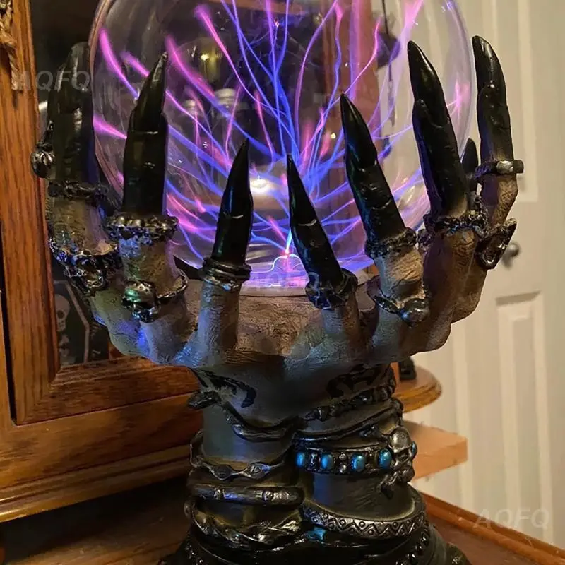 

Glowing Deluxe Cellular Crystal Ball Luminous Witch Hand Electrostatic Plasma Light Serve Skull Finger Hallow Spooky Decor