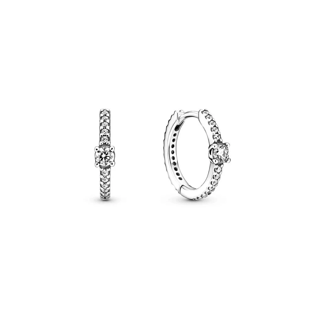 

925 Silver Sparkling Hoop Earrings Fit for Pandora Original Making Engagement Charm Ladies Jewelry Gifts