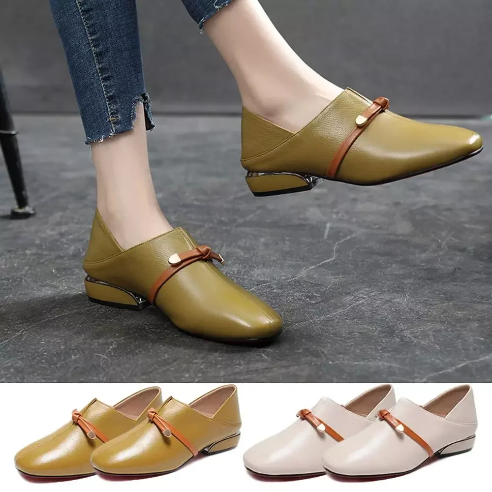 

2022New Style Small Leather Shoes Autumn Square Heel Single Shoes Simple Comfort High Heels Wild Womens Shoes Elegant pu Pumps